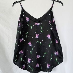Tahari Black Cami with Pink Tulip Pattern Sz Small NWT